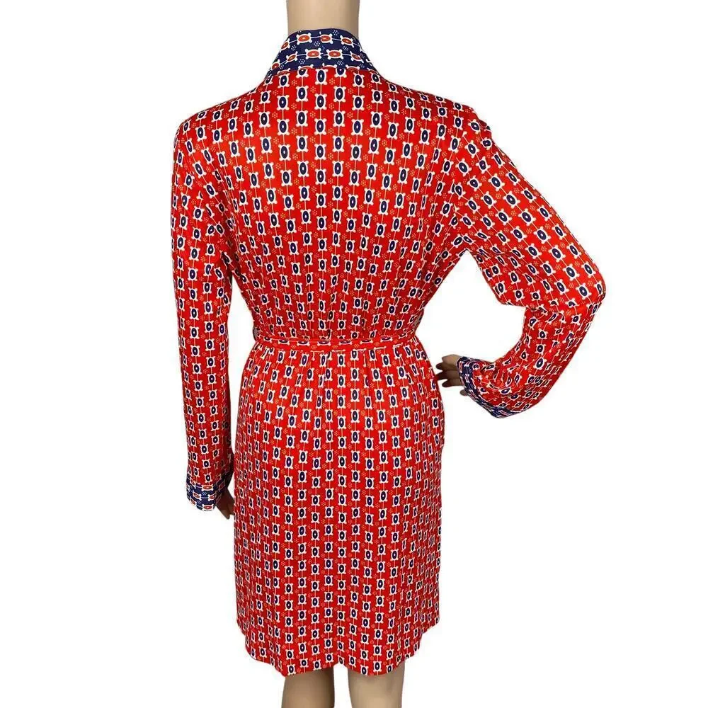 Vintage 70s Leo Narducci Dorian Wrap Dress Geometric Mod Red Blue Arnel Knit M